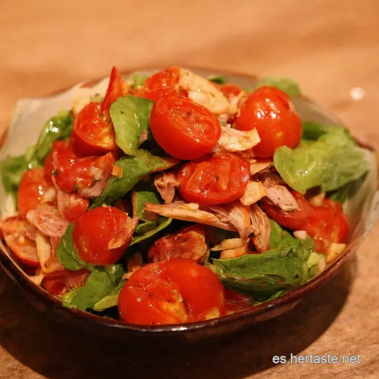 Ensalada Costa Brava Tomates Frescos Con Anchoas Y Vinagreta Bals&aacute;mica presentation