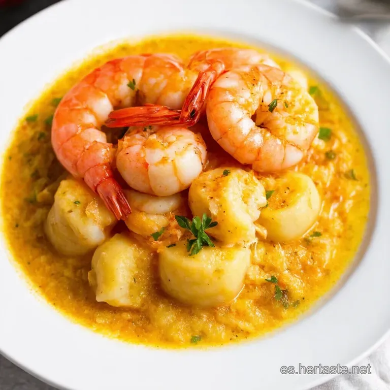 Gambas al Ajillo Rom&aacute;nticas con Gnocchi de Coliflor