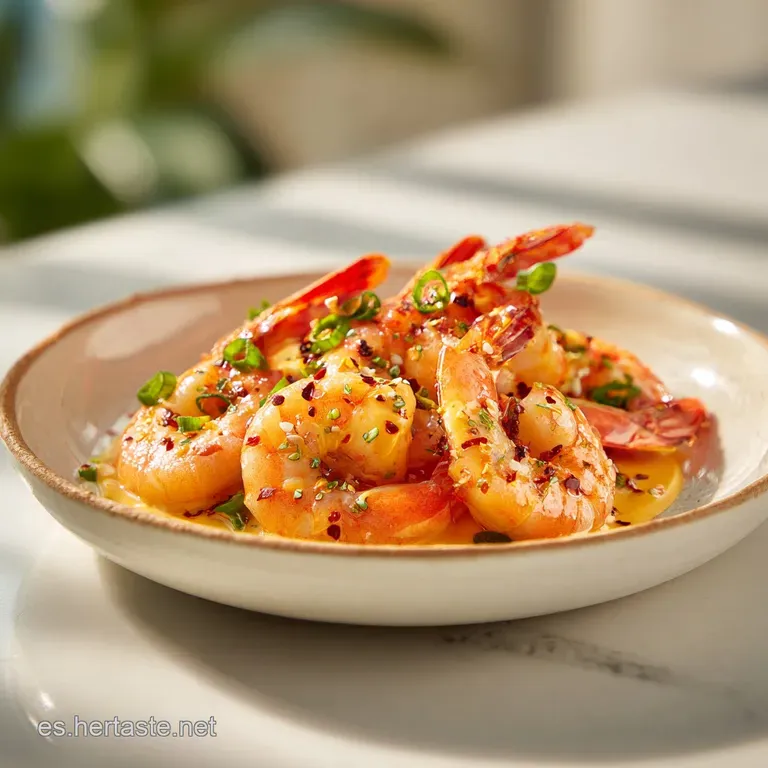 Plated spiced shrimp, a vibrant orange hue, drizzled with creamy curry mayo and sprinkled with fresh herbs, ready to enjoy.