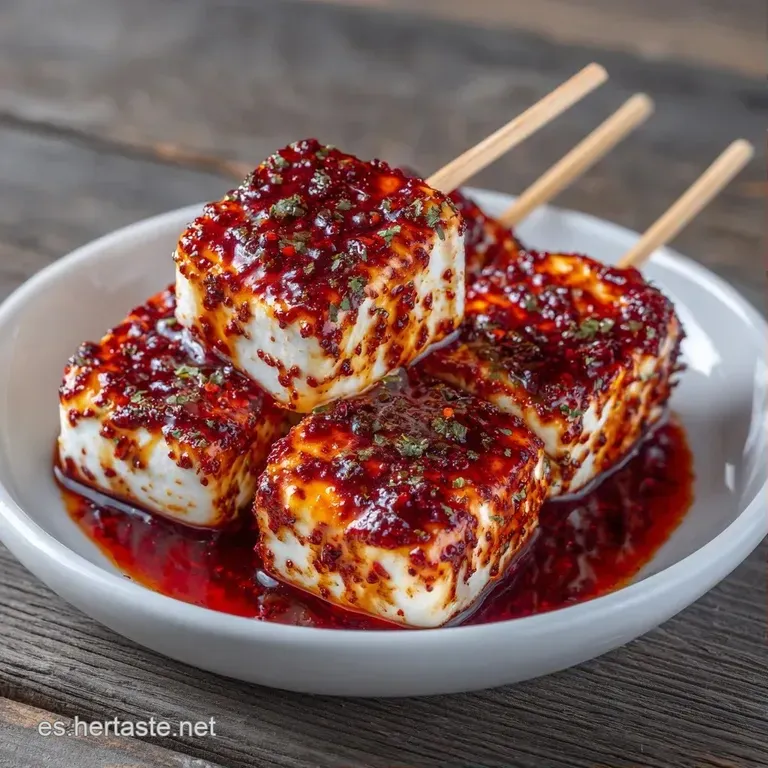Recipiente de vidrio con gomitas rojas y amarillas espolvoreadas con polvo picante de textura rugosa y mate.