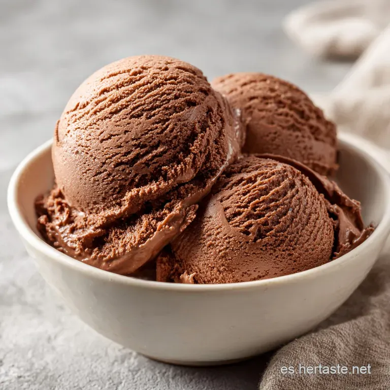 Elegant scoop of glossy chocolate ice cream topped with cocoa powder and chocolate shavings. A cool, dark indulgence.