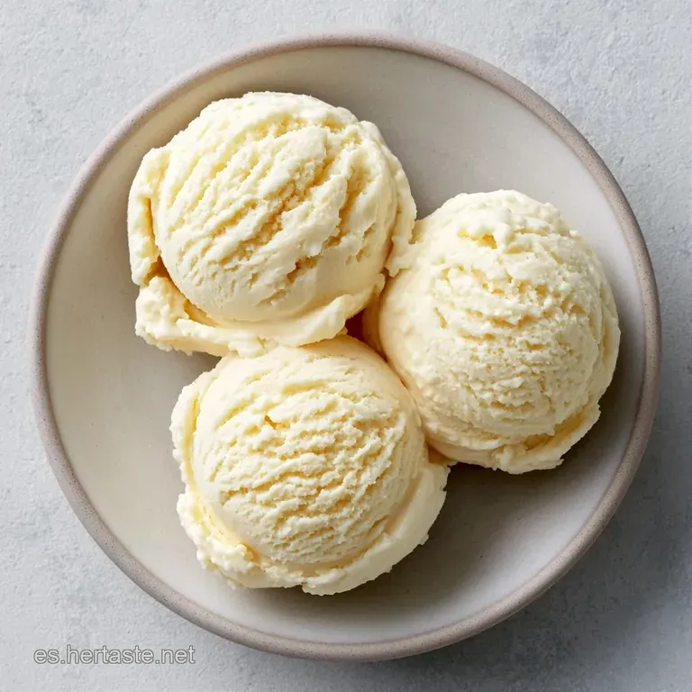 Copa de cristal con helado blanco cremoso, decorado con menta fresca y un hilo de caramelo dorado brillante.