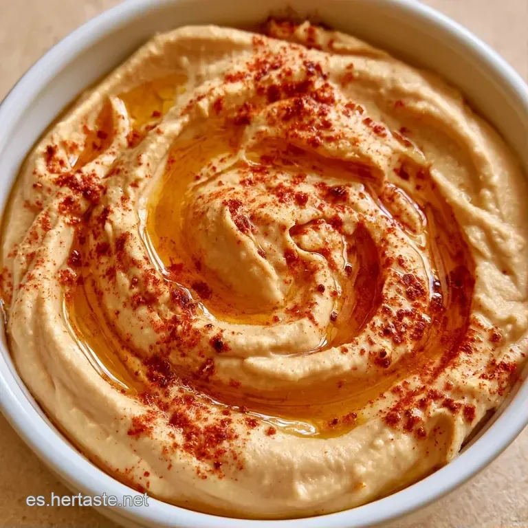 Cuenco de cerámica blanca con puré cremoso, espirales de aceite brillante y hojas de perejil fresco muy verde.