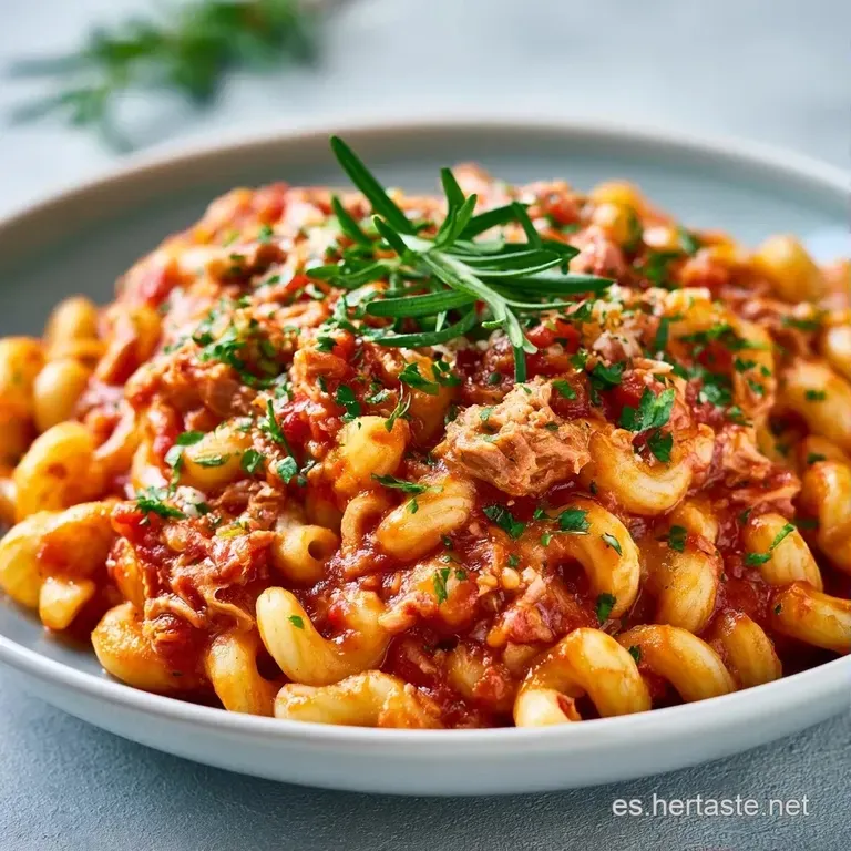 Macarrones dispuestos en un cuenco cerámico, decorados con queso fundido y hojas de perejil sobre salsa espesa.