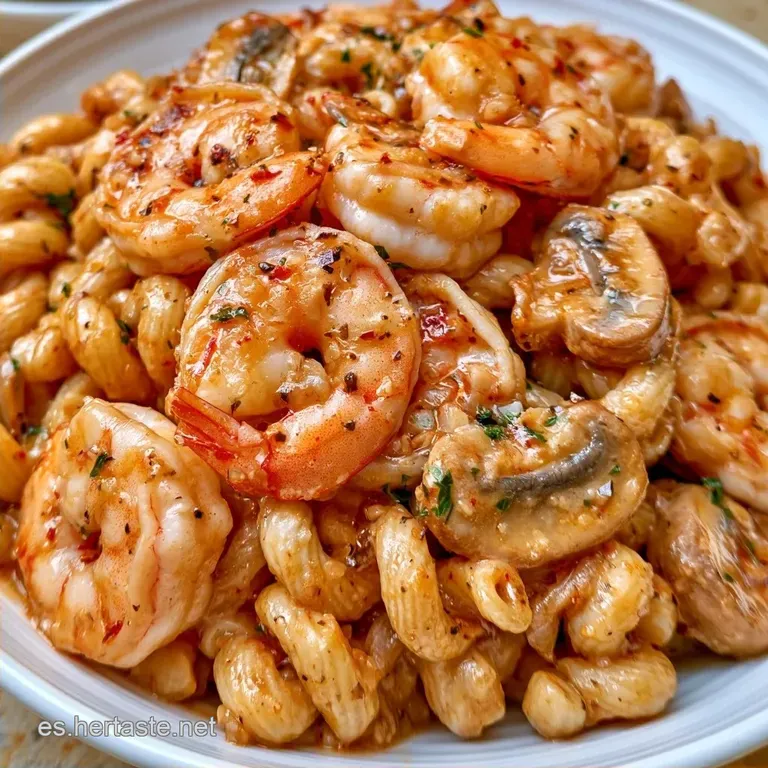 Macarrones con Gambas y Champiñones en 25 Minutos