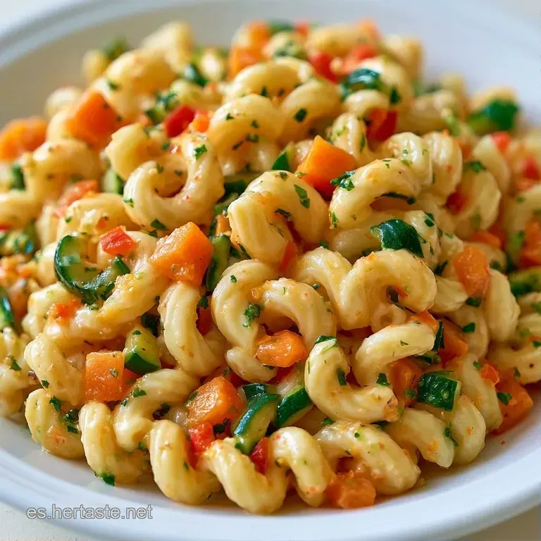 Plato hondo blanco con pasta brillante, verduras coloridas y una lluvia de perejil fresco picado sobre la superficie.