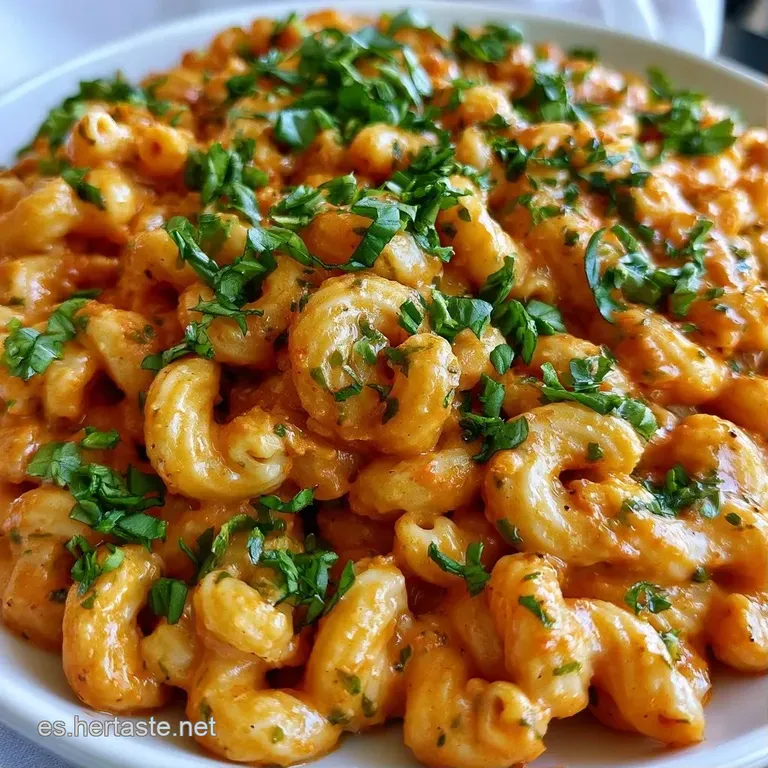 Pasta cremosa en cuenco blanco, salsa roja vibrante y queso gratinado dorado con un toque de pimienta negra molida.