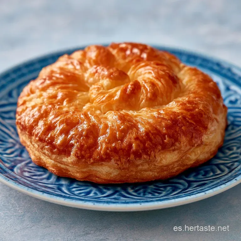 L&aacute;minas de masa hojaldrada color &aacute;mbar dispuestas con elegancia, resaltando su textura aireada y bordes tostados.