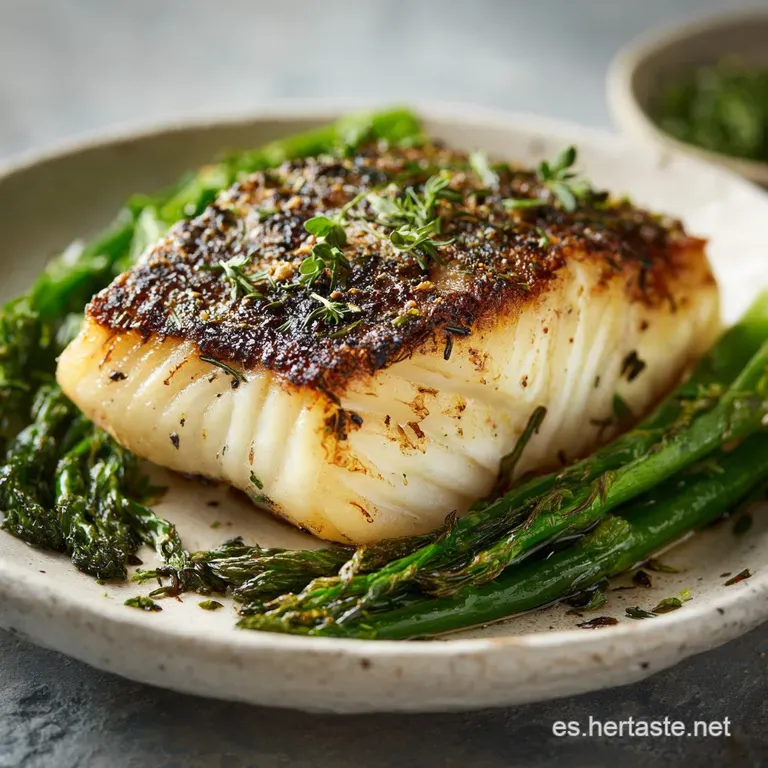 Flaky white fish, beautifully plated, with vibrant parsley and a drizzle of olive oil atop a bed of fresh greens.
