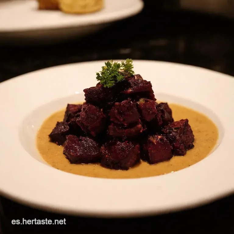 &Ntilde;oquis Morados De Batata Con Salsa De Tahini Y Ajonjol&iacute; Tostado presentation
