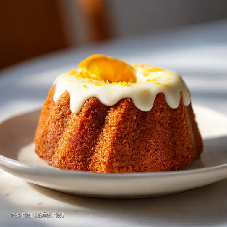 Slice of fluffy carrot-orange cake on a plate, garnished with a candied orange peel, inviting and delicious.
