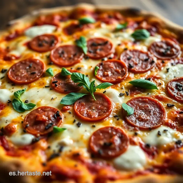 Pizza Crujiente a La Sart&eacute;n Con Salami Y Champi&ntilde;ones presentation