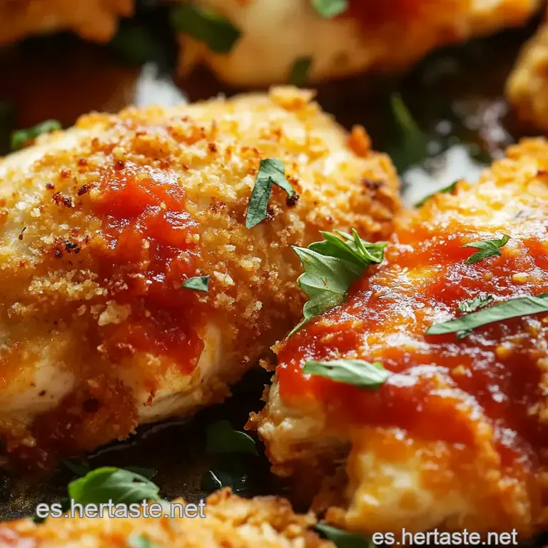 Pollo Parmesano Crujiente Con Salsa De Tomate Casera presentation