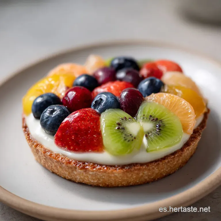 Elegant dessert plate showcasing creamy mascarpone, bright berries, and slices of tropical fruit artfully arranged.