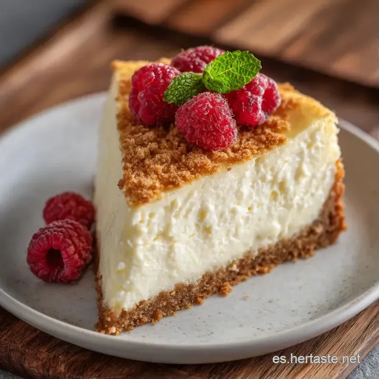 Porci&oacute;n de crema blanca suave sobre base dorada, adornada con bayas rojas frescas y una hoja verde en plato cer&aacute;mico.