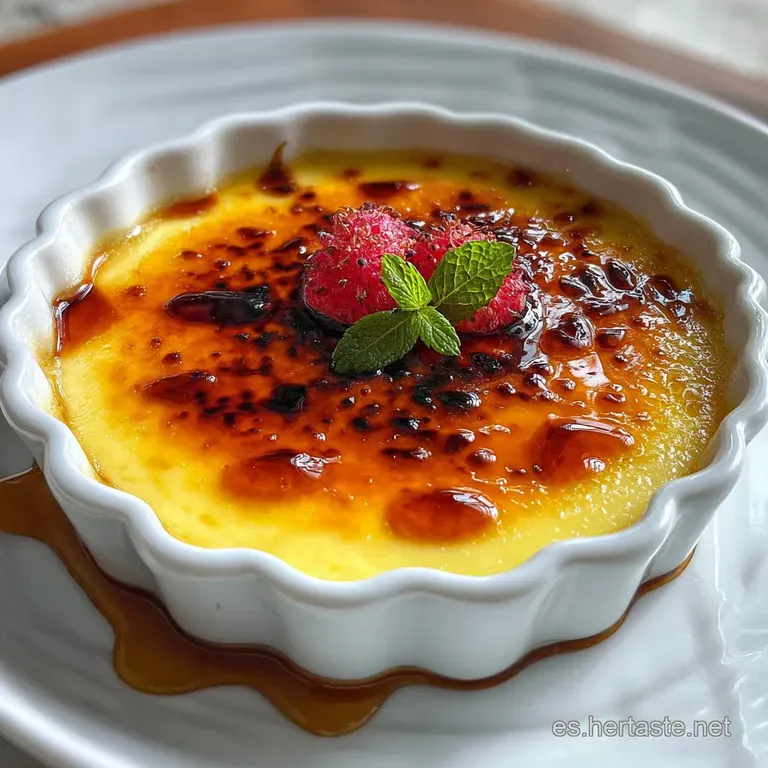 A delicate custard topped with burnt sugar shards. The contrasting creamy yellow and amber hues create a visually appealin...