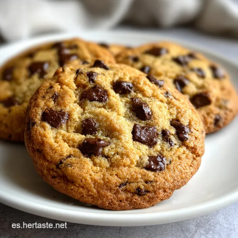 Stack of crispy, sugar-free chocolate chip cookies on a linen napkin. Crumbs and melting chocolate accentuate their texture.