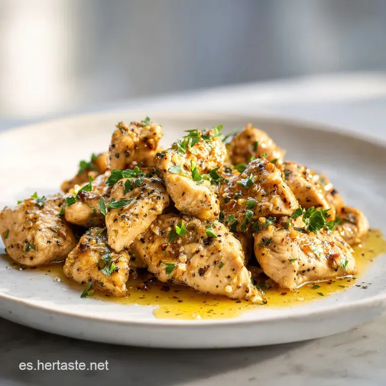 Plated chicken al ajillo with a rich, garlic-infused sauce, served alongside crusty bread for dipping, creating an elegant...