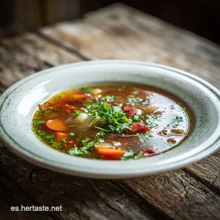 A steaming bowl of colorful vegetable soup, garnished with fresh cilantro and a swirl of cream. Rustic bread alongside.