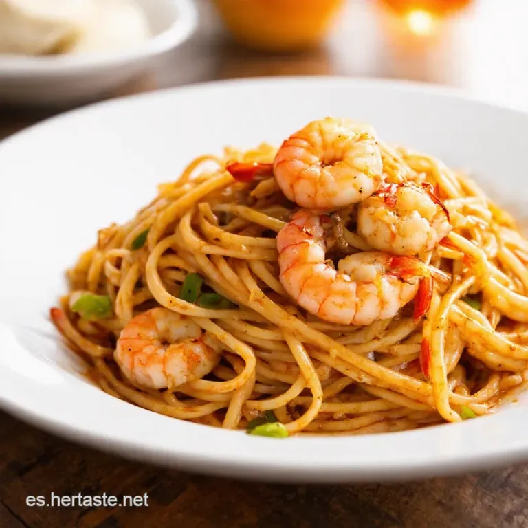 Tallarines Con Gambas Al Estilo Chino presentation