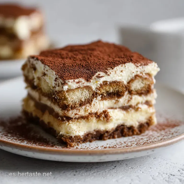 A slice of tiramisu, showcasing delicate coffee-soaked ladyfingers and airy mascarpone cream.