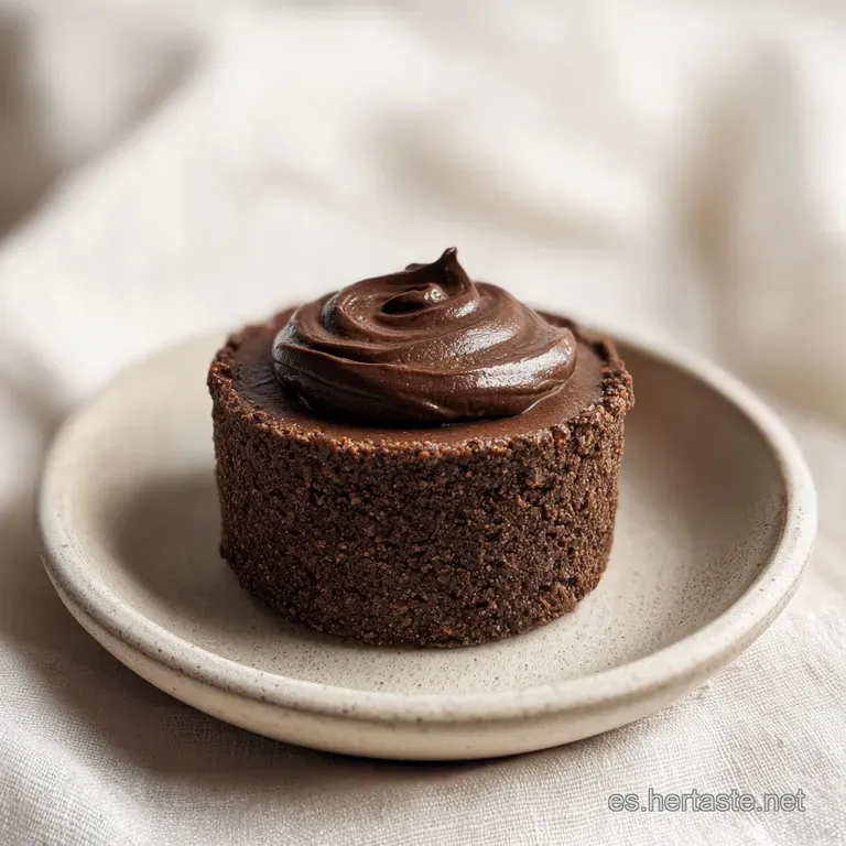 Porci&oacute;n triangular de mousse cremosa en plato blanco con gotas de salsa de chocolate y una hoja de menta verde brillante.