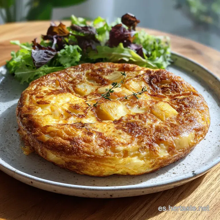 Wedge of golden tortilla on a white plate, garnished with parsley. Glossy olive oil glistens on the savory surface.