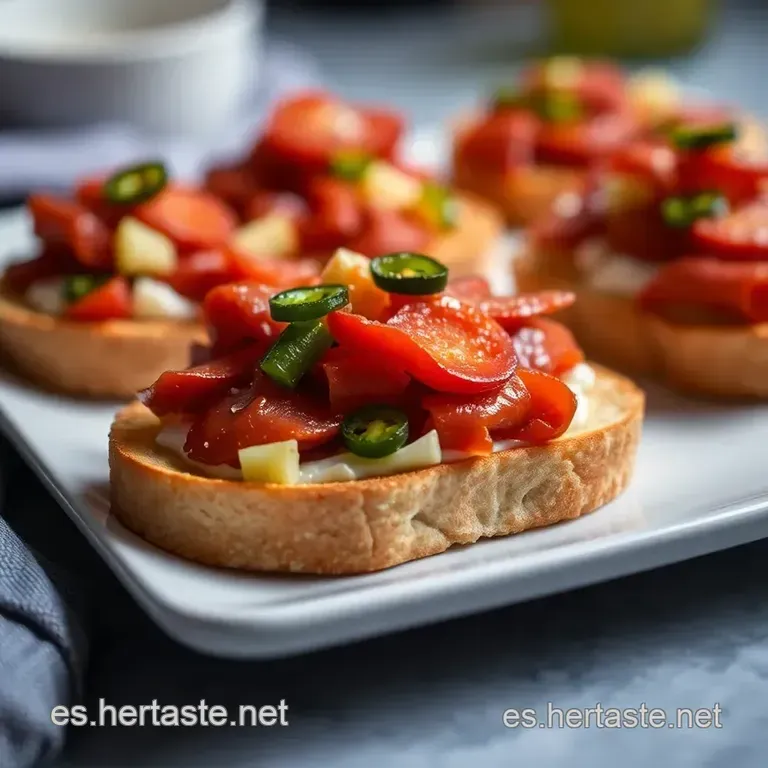 Tostas De Chorizo Y Pimientos Gratinadas presentation