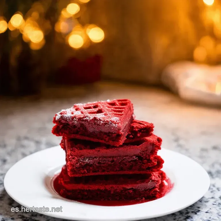 Waffles Red Velvet Apasionados Con Crema De Queso Coraz&oacute;n presentation
