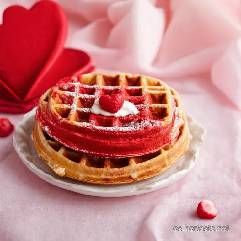 Waffles Red Velvet Apasionados con Crema de Queso Coraz&oacute;n